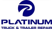 A blue and white logo for platinum truck & trailer rental.